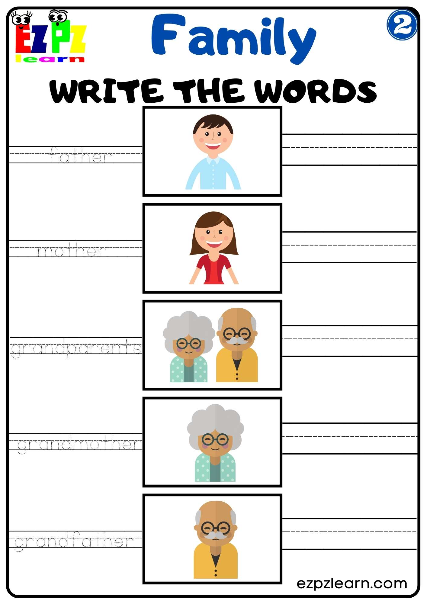 Write the Words Activity Family Vocabulary For K5 Students Parents and Teachers Free G2